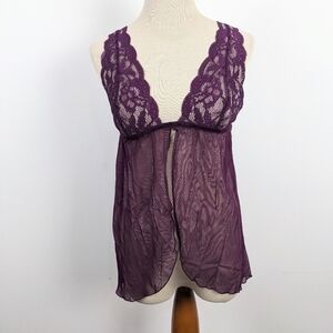 La Senza Womens Lace Sheer Intimate Negligee Large